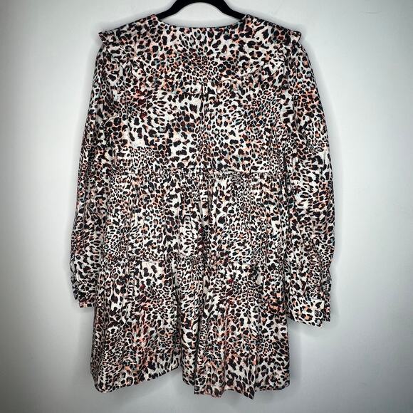 Topshop Leopard Long Sleeve Mini Dress Size Small - Picture 4 of 8
